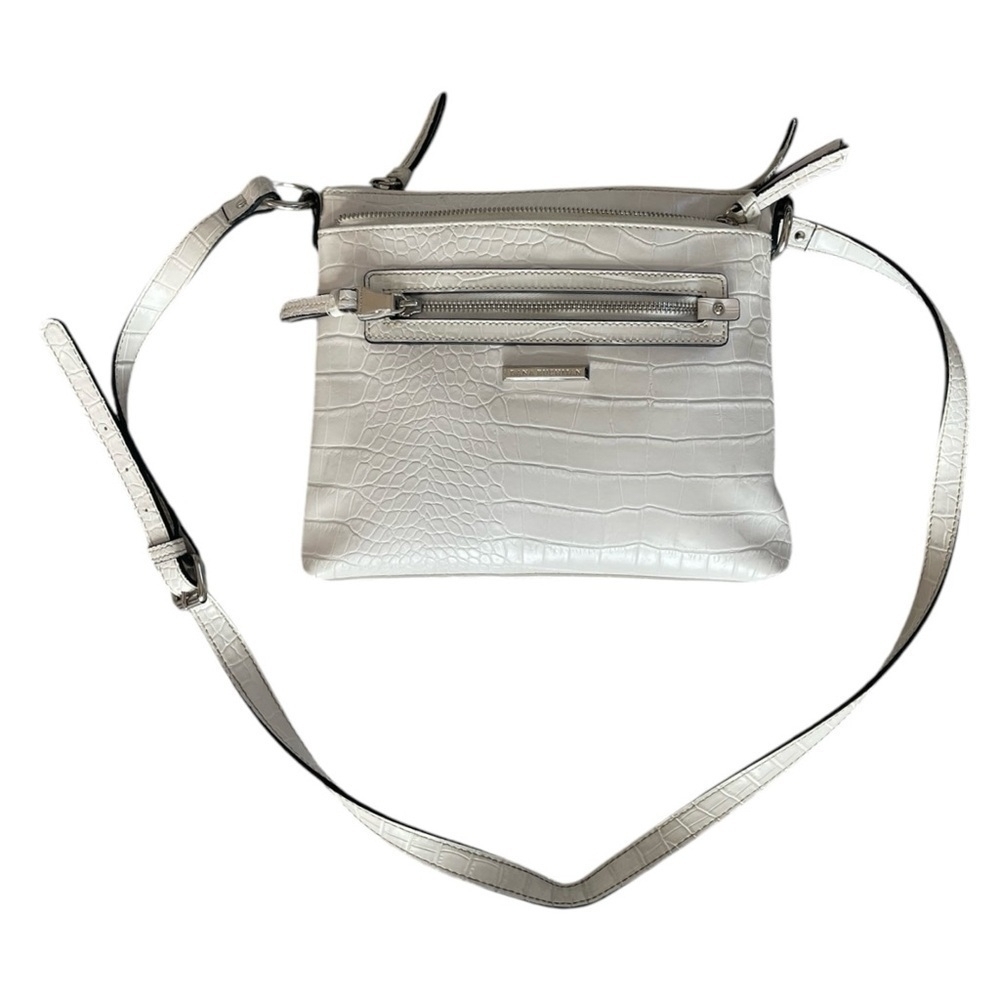 DANA BUCHMAN Off White Croco Leather Bag Small Shoulder Bag Womens Crossbody Bag - Picture 3 of 10